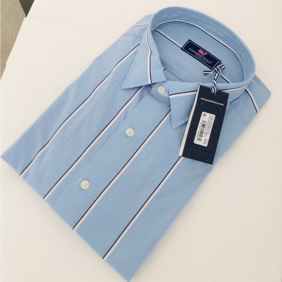 Men’s Vineyard Vines Shirt Stretch Poplin Striped Long Sleeve NEW In Pack Blue - Picture 2 of 9